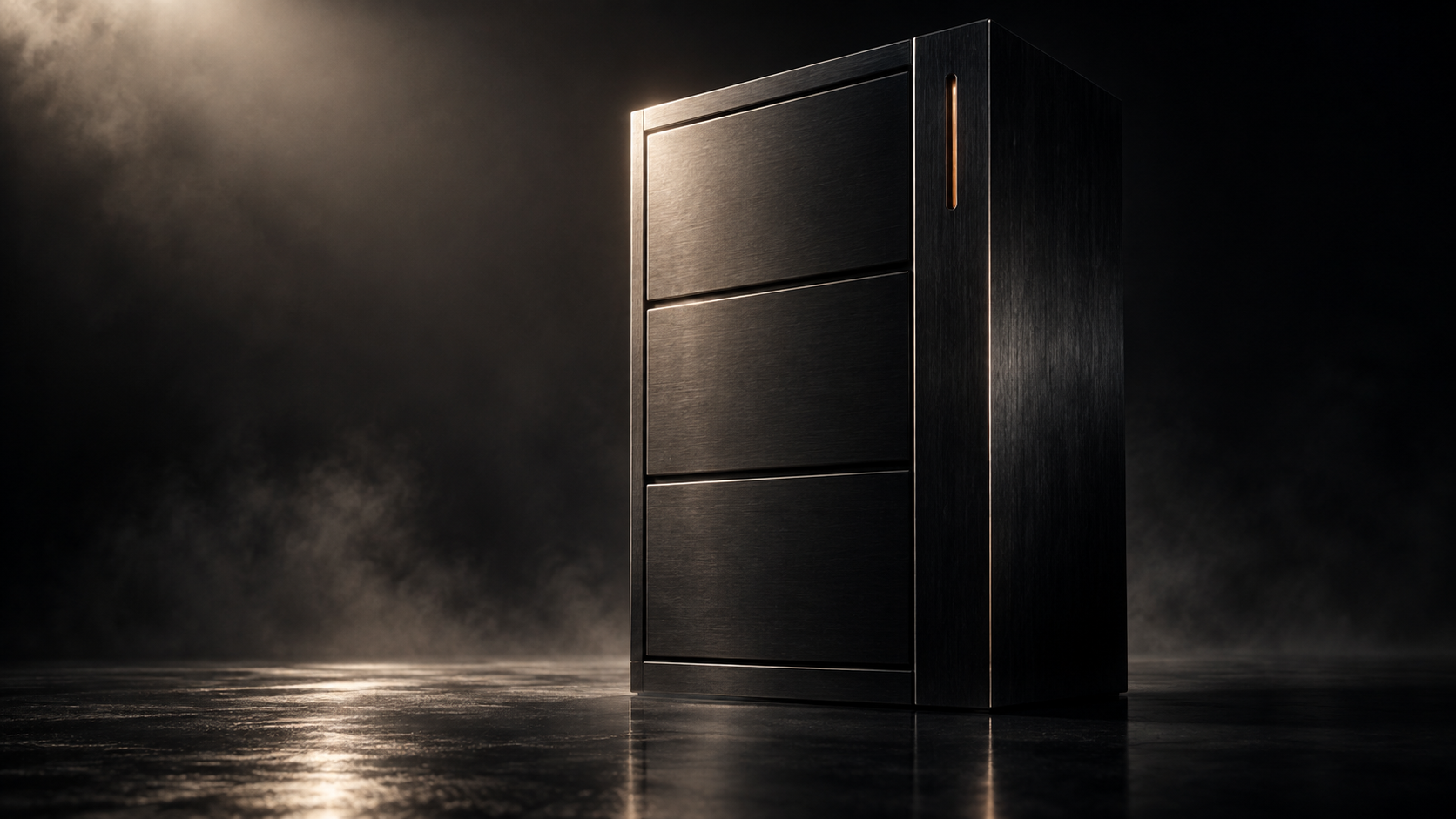 A monolithic black archival vault
